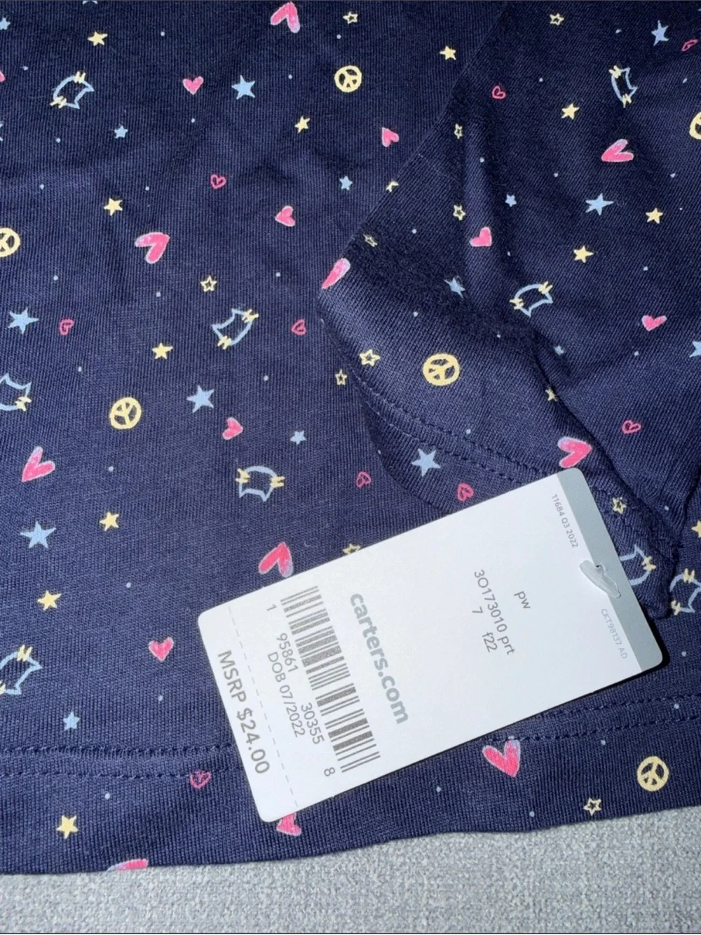 Carter's Navy Blue Pullover Hoodie with Hearts, Cats and Stars Good Vibes